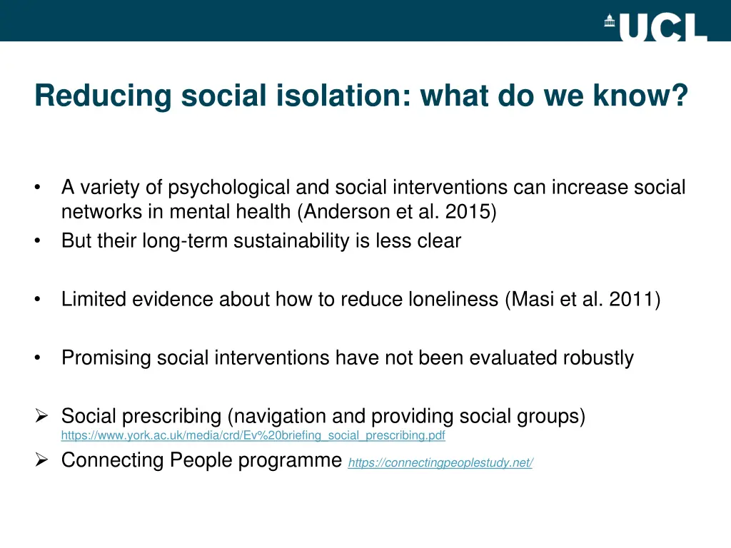 reducing social isolation what do we know
