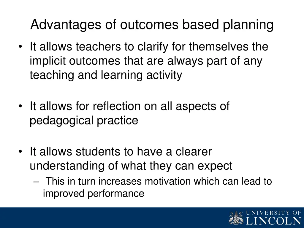advantages of outcomes based planning