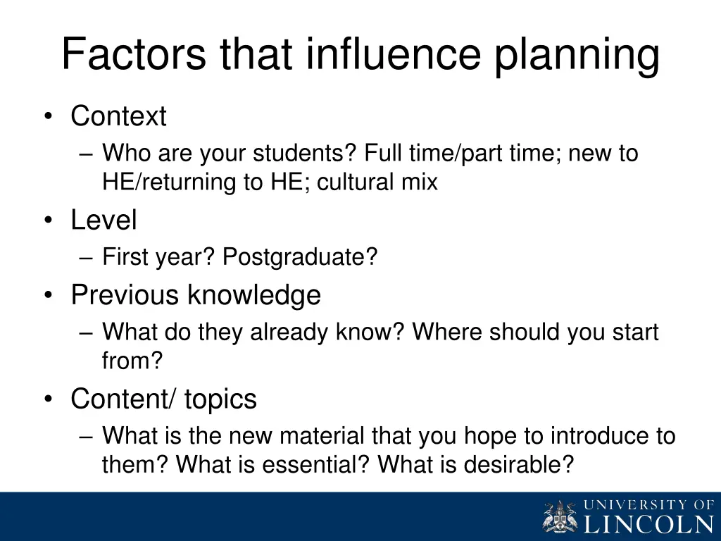 factors that influence planning 1