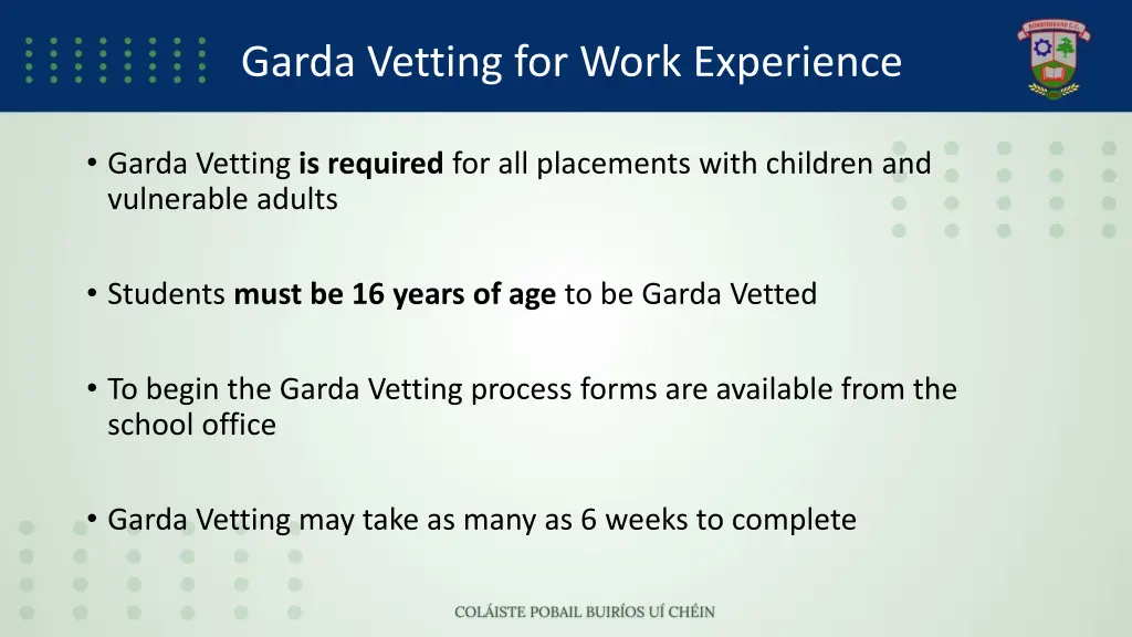 garda vetting for work experience