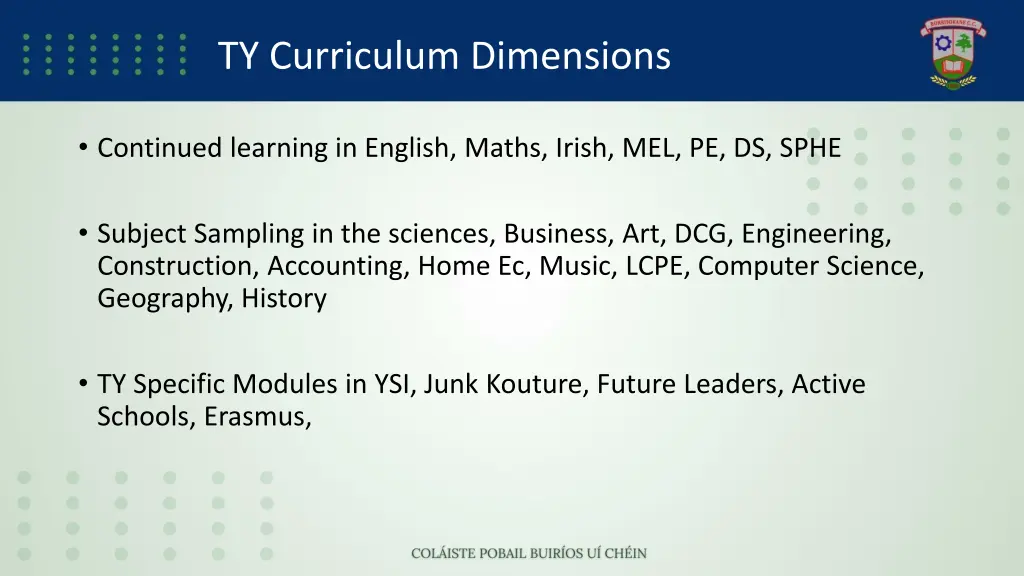 ty curriculum dimensions