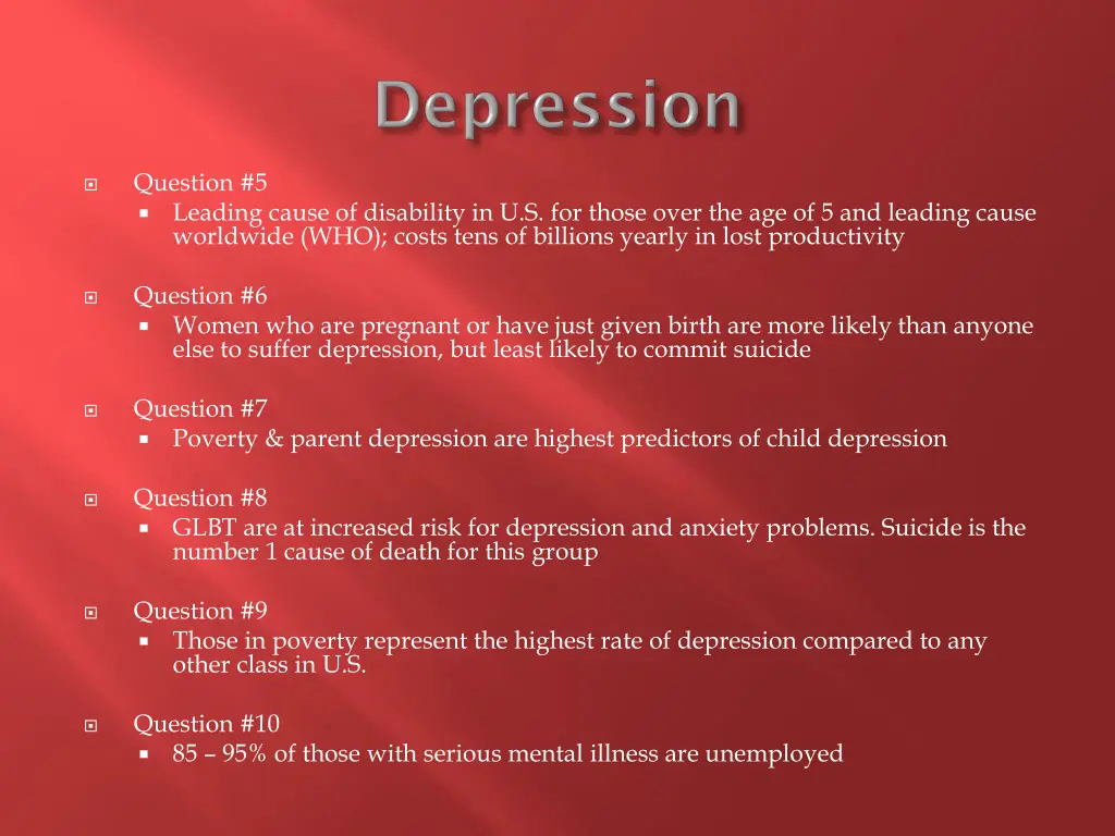 question 5 leading cause of disability