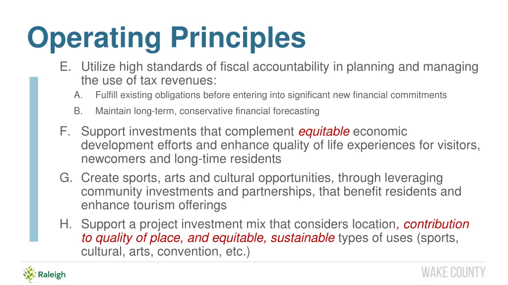 operating principles e utilize high standards