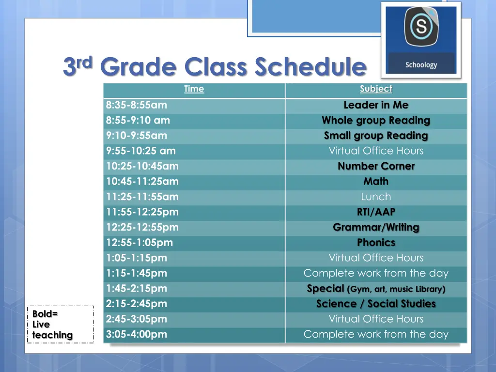 3 rd grade class schedule time 8 35 8 55am