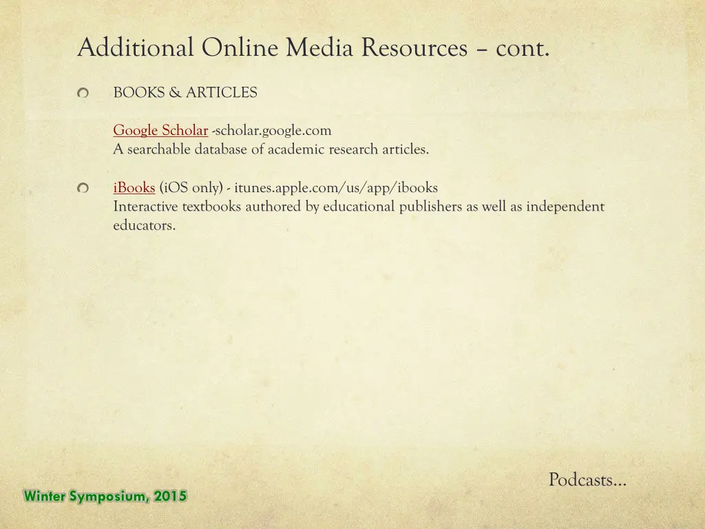 additional online media resources cont