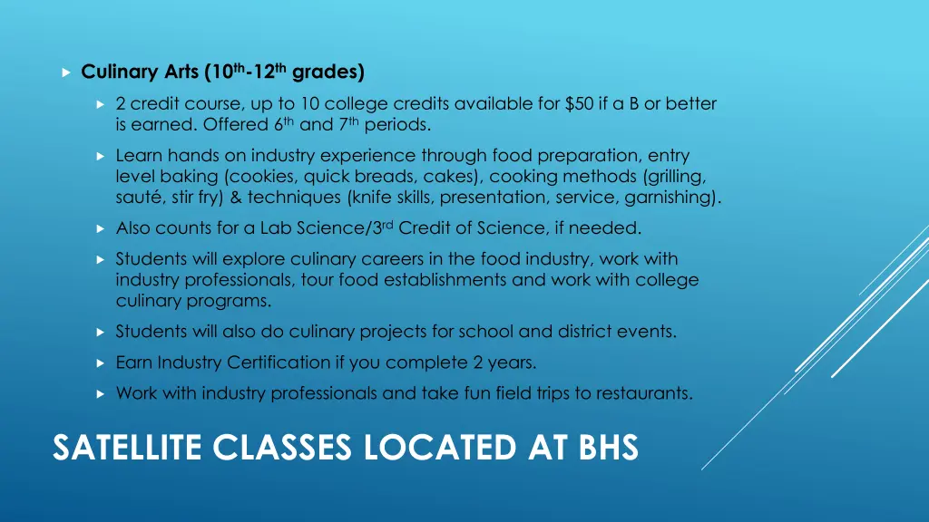 culinary arts 10 th 12 th grades