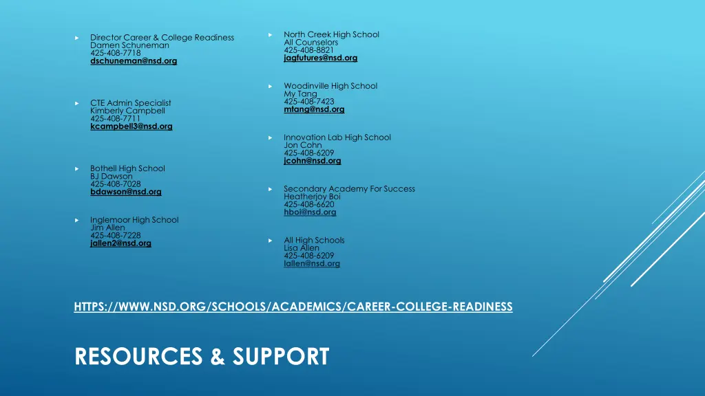 north creek high school all counselors