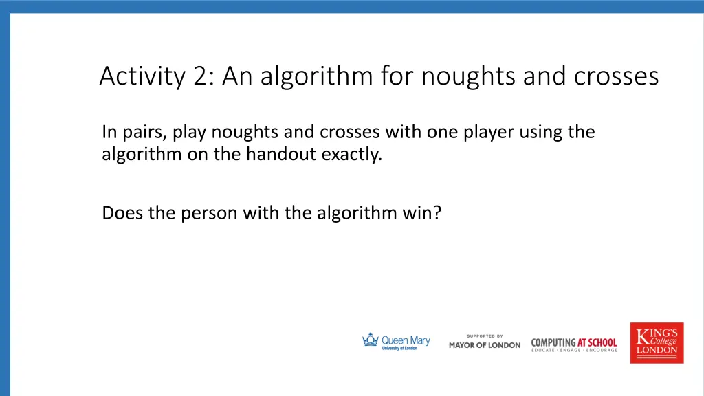activity 2 an algorithm for noughts and crosses