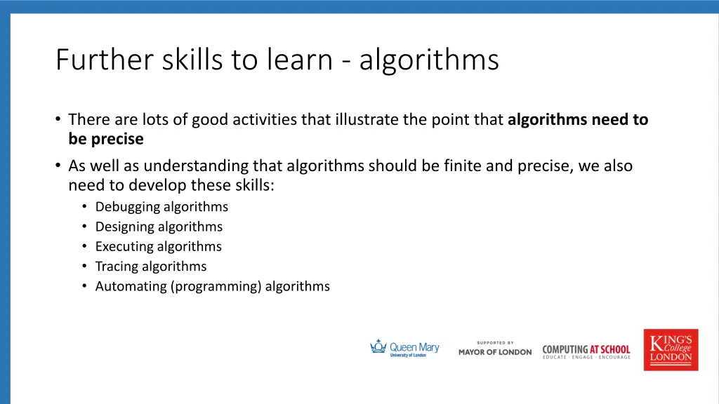 further skills to learn algorithms