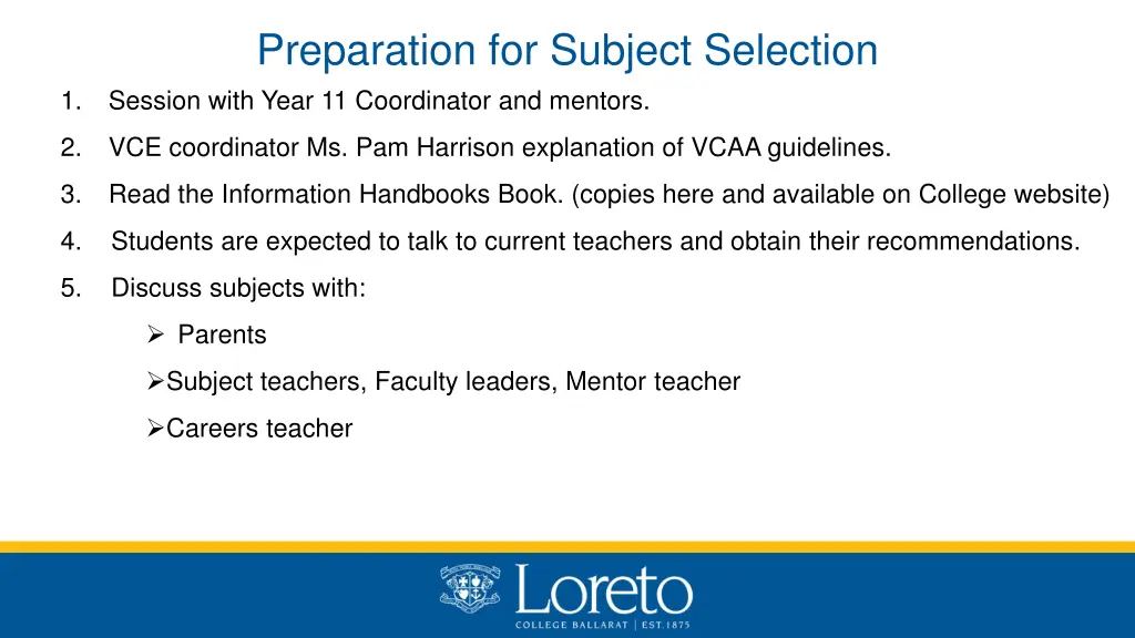 preparation for subject selection session with