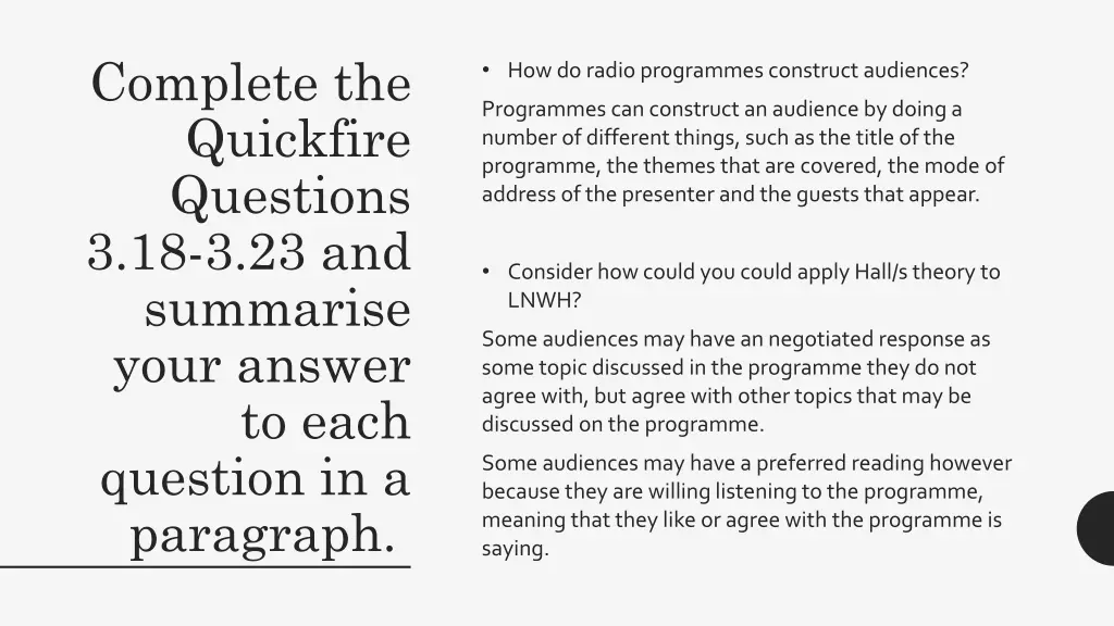 complete the quickfire questions 2