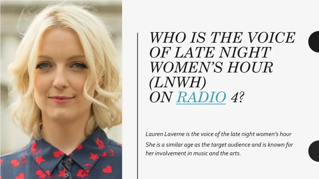 who is the voice of late night women s hour lnwh