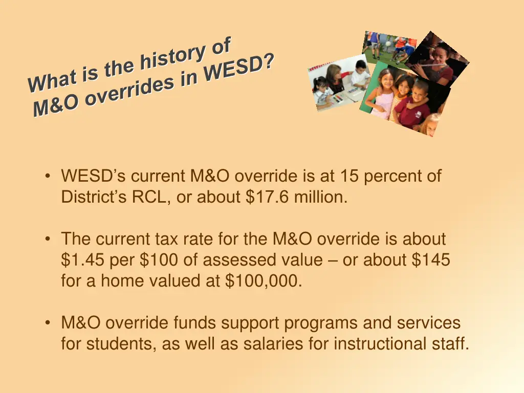 wesd s current m o override is at 15 percent