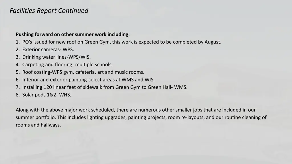 facilities report continued 1