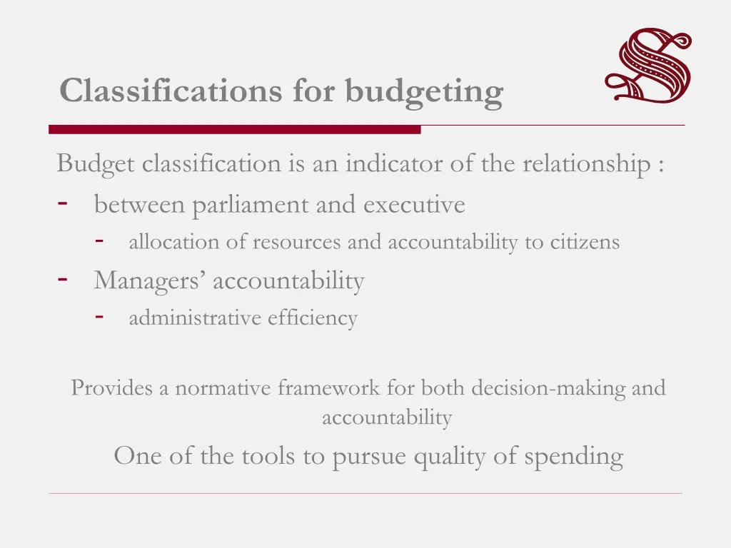 classifications for budgeting