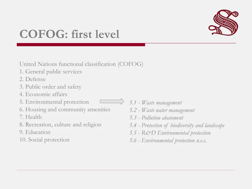 cofog first level