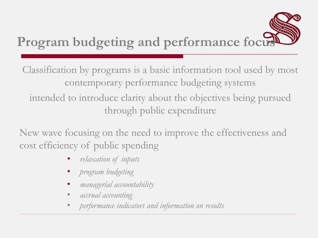 program budgeting and performance focus