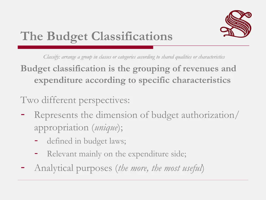 the budget classifications