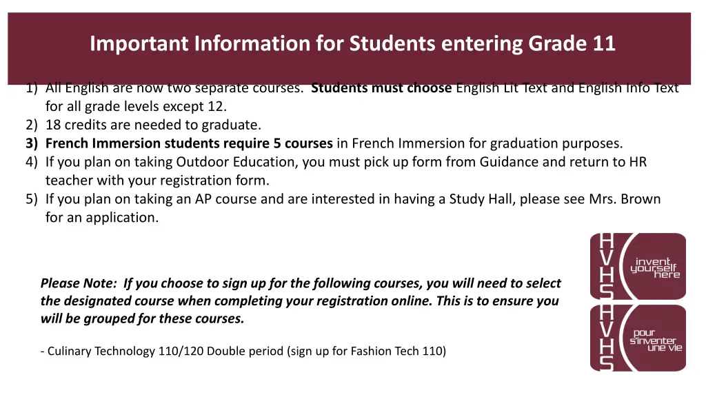 important information for students entering grade 1