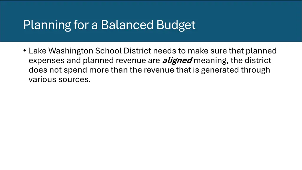 planning for a balanced budget