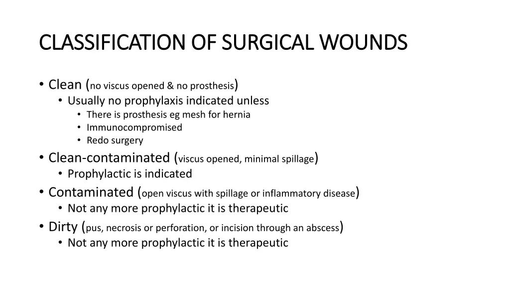 classification of surgical wounds classification