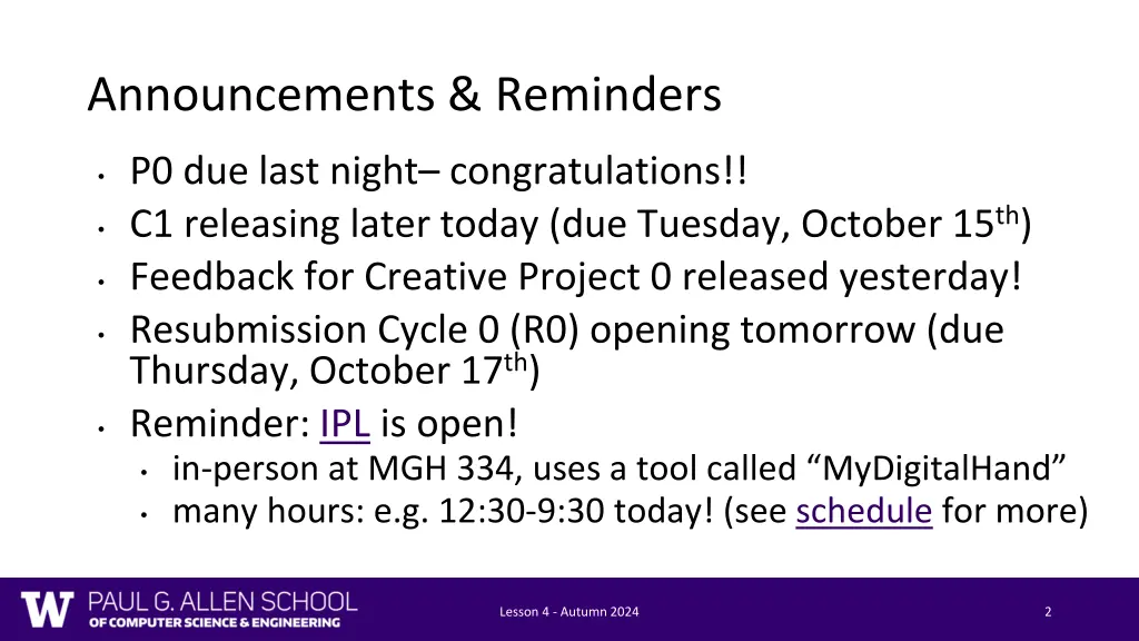 announcements reminders