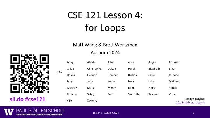cse 121 lesson 4 for loops