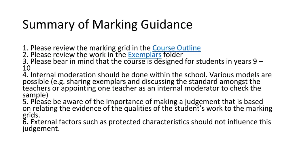 summary of marking guidance