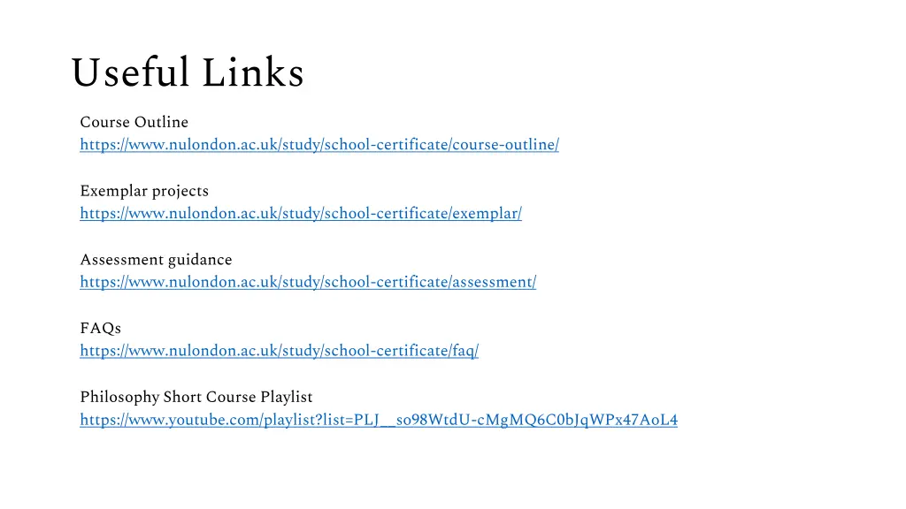 useful links course outline https www nulondon