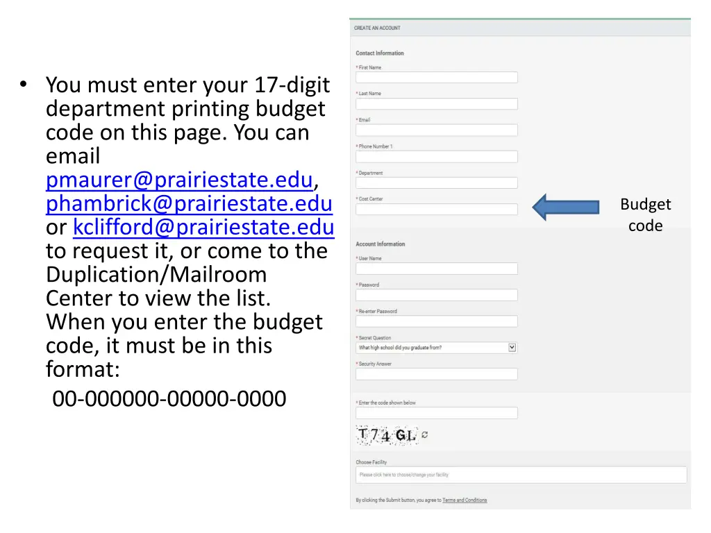you must enter your 17 digit department printing