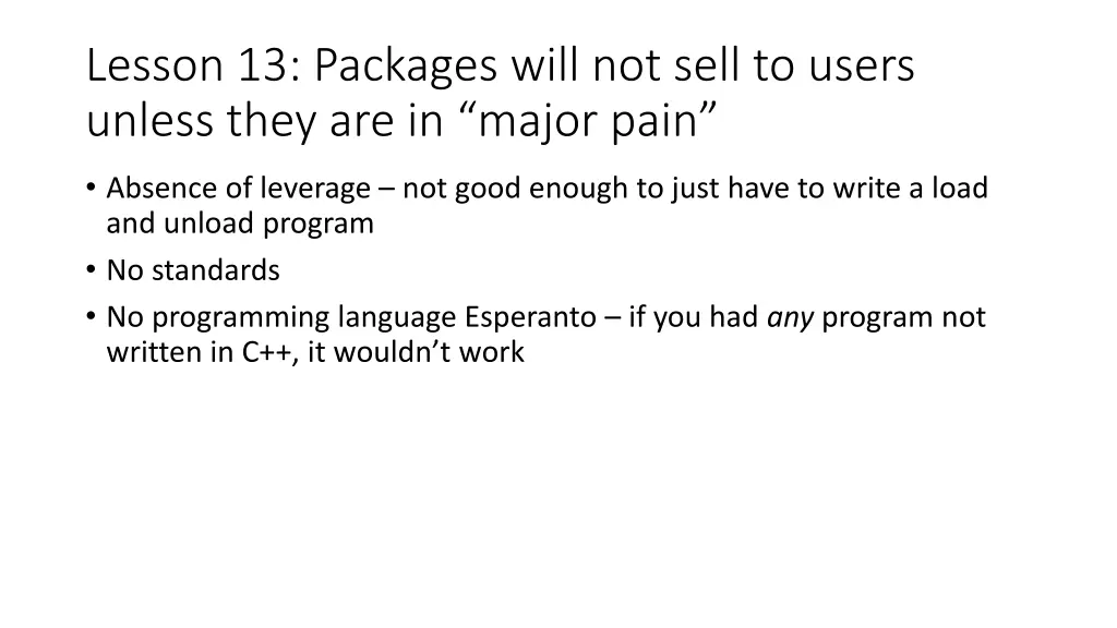 lesson 13 packages will not sell to users unless