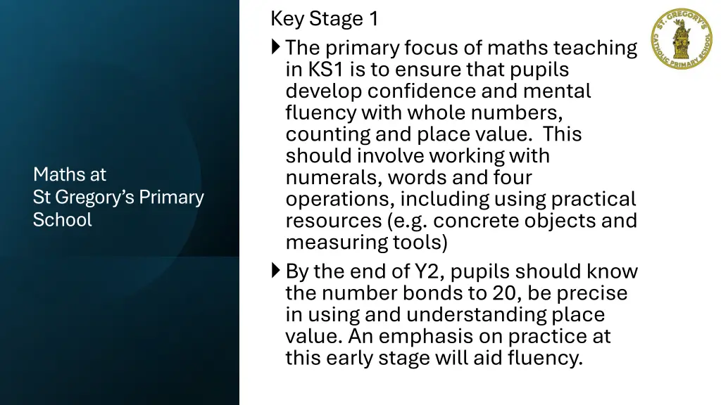 key stage 1 the primary focus of maths teaching