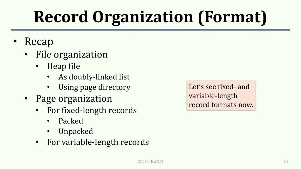record organization format