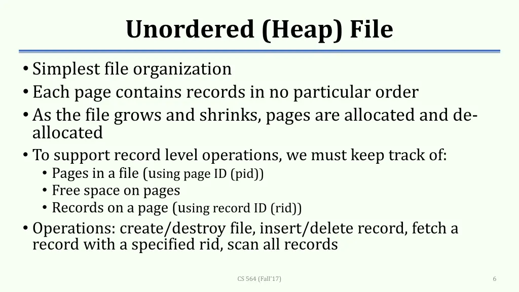 unordered heap file