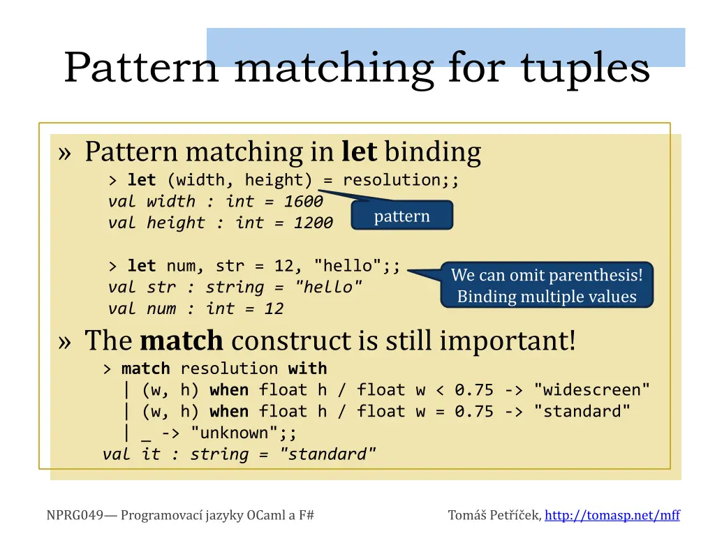 pattern matching for tuples