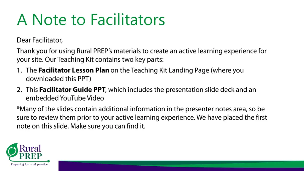 a note to facilitators