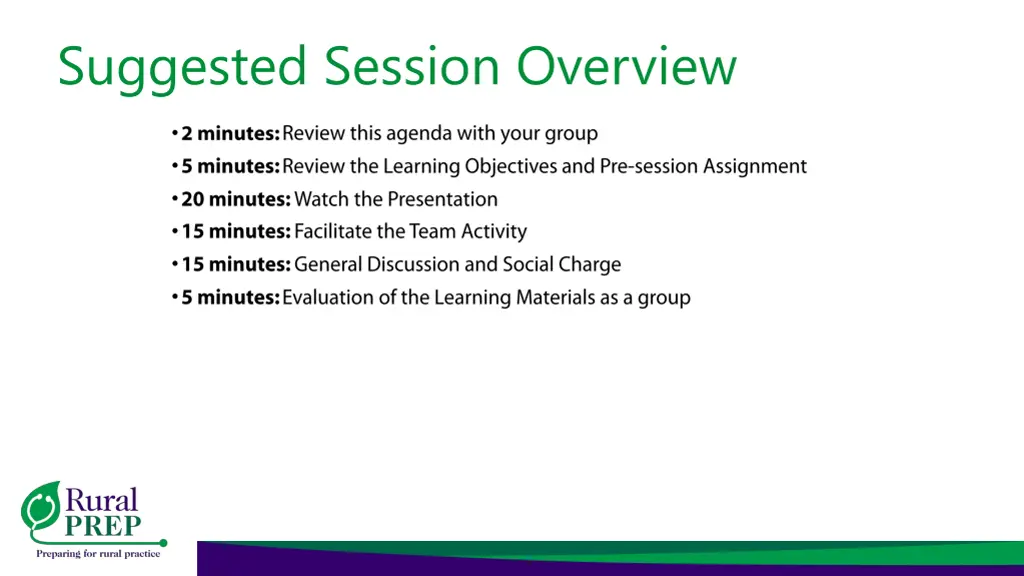 suggested session overview