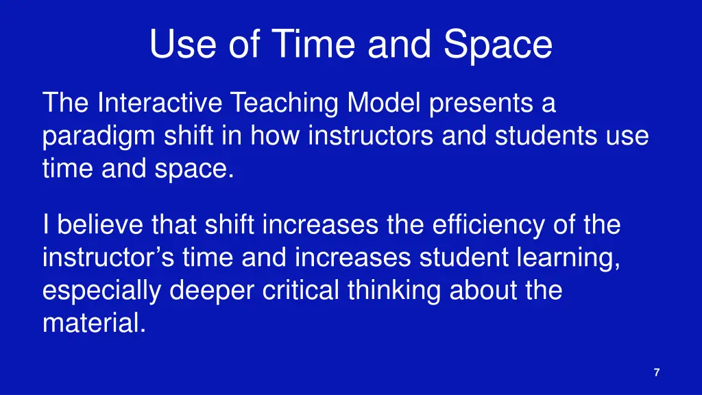 use of time and space