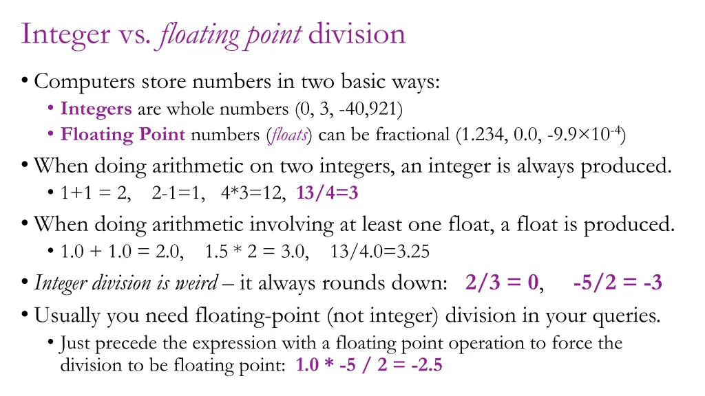 integer vs floating point division