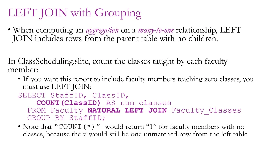 left join with grouping