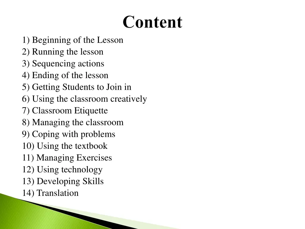 1 beginning of the lesson 2 running the lesson
