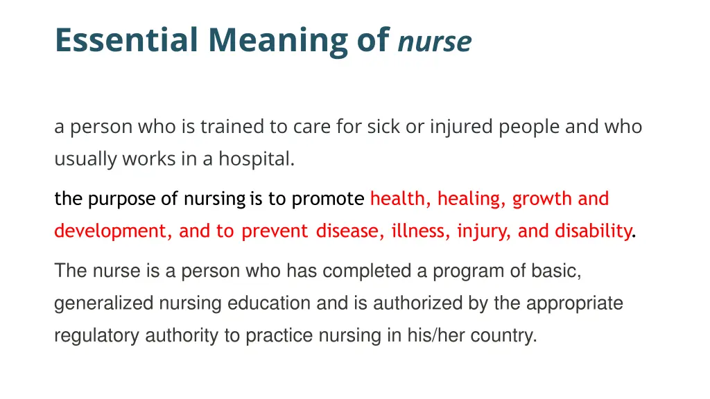 essential meaning of nurse