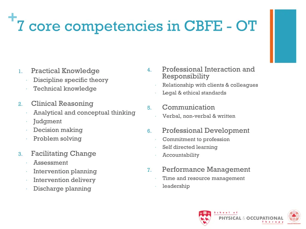 7 core competencies in cbfe ot