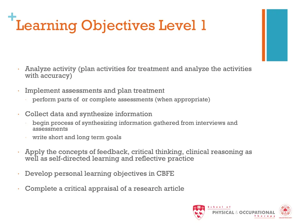 learning objectives level 1 1