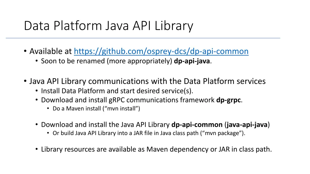 data platform java api library