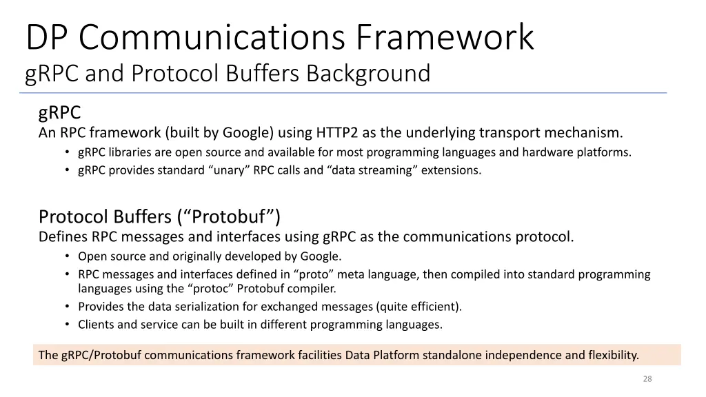 dp communications framework grpc and protocol