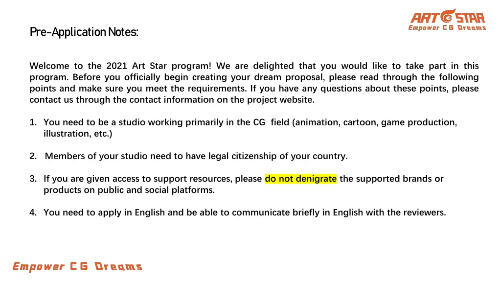 pre application notes