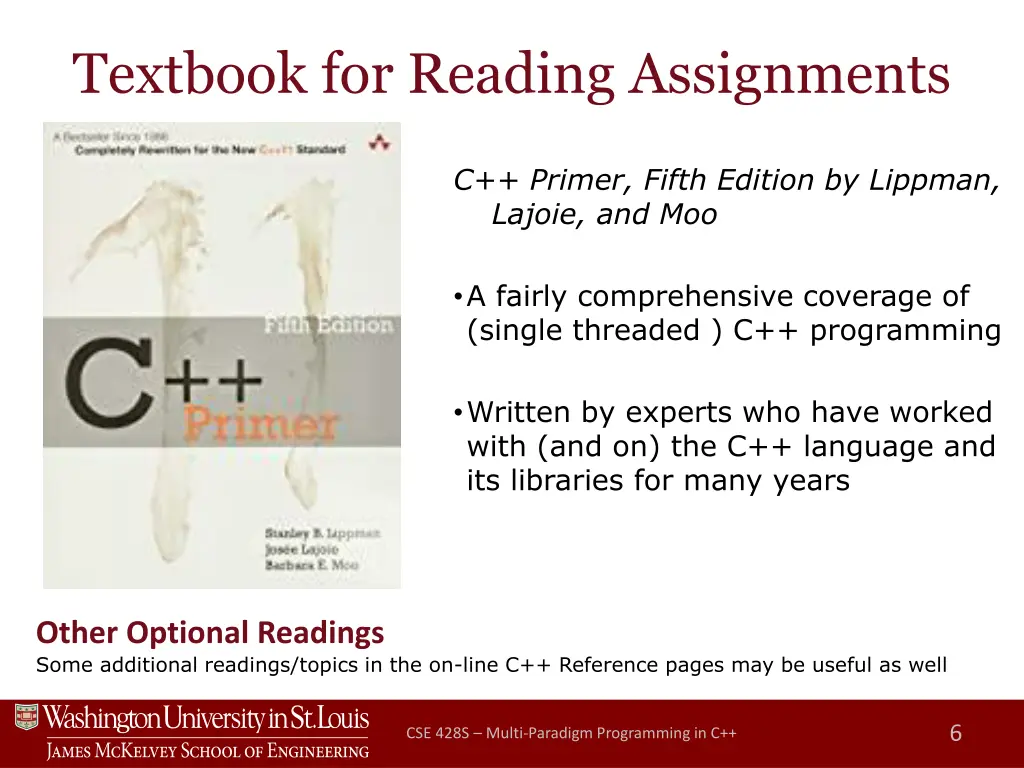 textbook for reading assignments