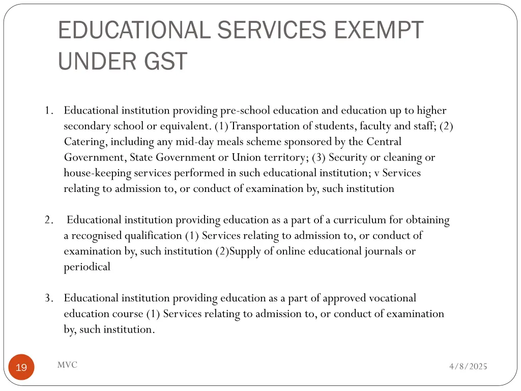 educational services exempt under gst