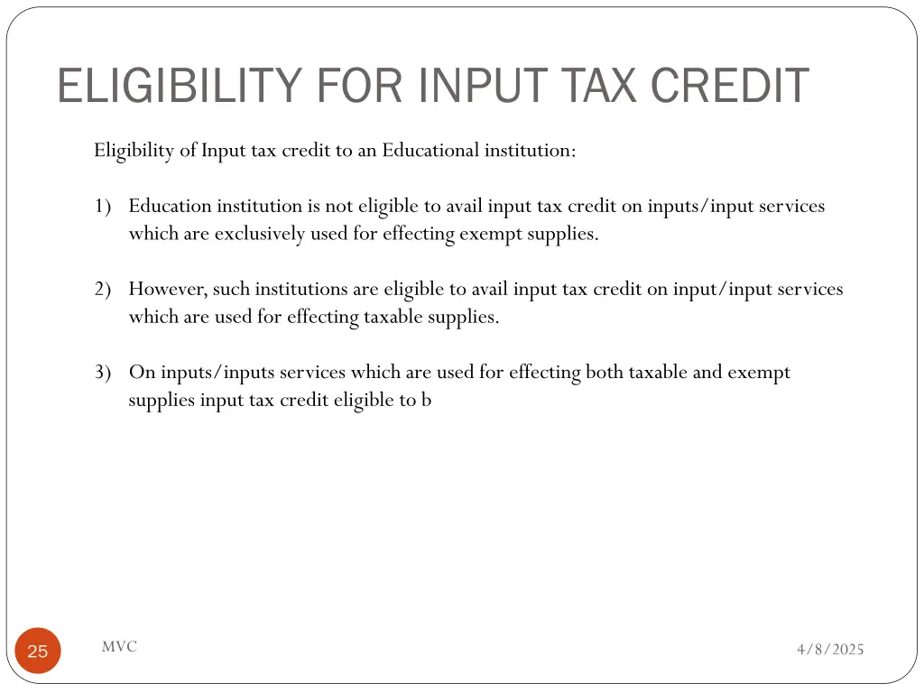eligibility for input tax credit